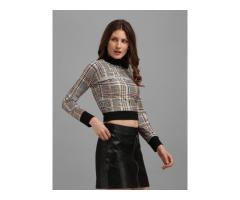Step into Chic  Rock the Tweed Print Crop Top Ribbon Trend
